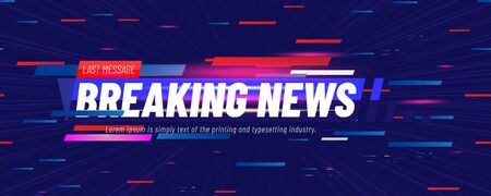 Breaking News template title with shadow, glith and light effects on the technology background for screen TV channel.のイラスト素材