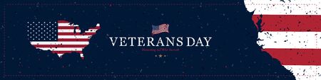 Happy Veterans Day. Greeting card with USA flag and map on background with texture. National American holiday event.のイラスト素材