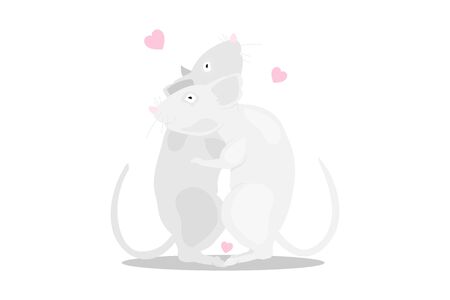 Gray rat is a symbol of the new year 2020. Cartoon characters are hugging on a white background.のイラスト素材