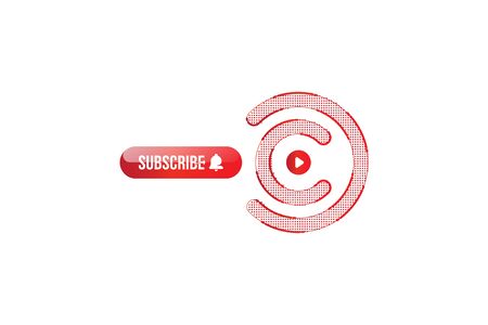 Subscribe button with bell icon. Red button for channel and video blog in social media on white background. Flat vector illustrationのイラスト素材