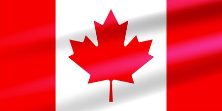 Realistic Canadian Flag with eleven-pointed red maple leaf developing in the wind. Flat vector illustration.のイラスト素材