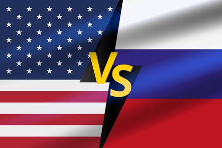 Versus Battle Background. USA VS Russia fight and battle. Concept with flag of United States of America and Russian Federation. Flat vector illustration.のイラスト素材