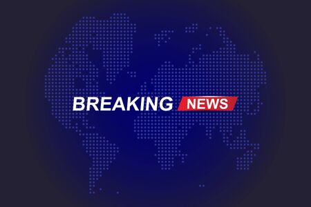 Breaking News template title with world map on blue background with light effects for screen TV channel. Flat vector illustrationのイラスト素材
