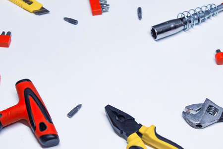 Set of construction tools for repair on a white backgroundの写真素材