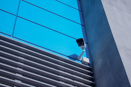 CCTV monitoring. Outdoor video surveillance camera for object protectionの写真素材