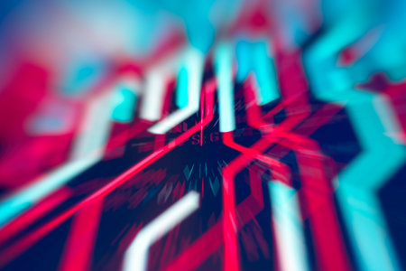 Abstract technological background in vibrant colors with a digital codeの写真素材