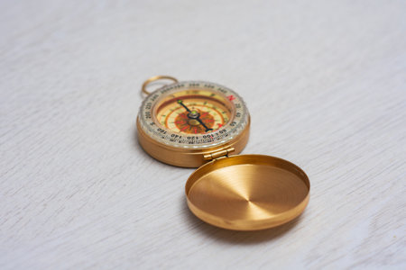 Retro brass compass in large. Navigation tool for tourismの写真素材