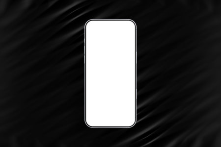 Minimalistic mockup smartphone featuring a blank white screen on a stylish black striped background. Template for showcasing mobile apps, UI design and web contentの写真素材