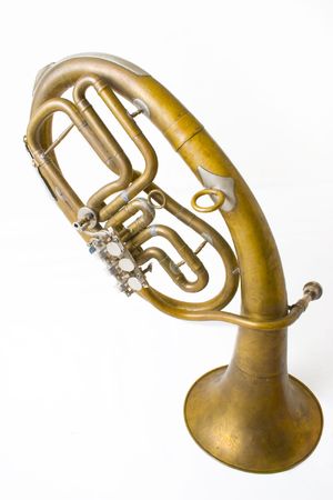 Alto saxhorn close up isolated on whiteの写真素材
