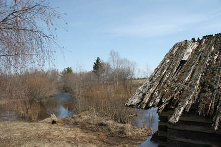 Centuries-old wooden houses in abandoned corners of Russia. Traditions of wooden construction in Russia.の写真素材