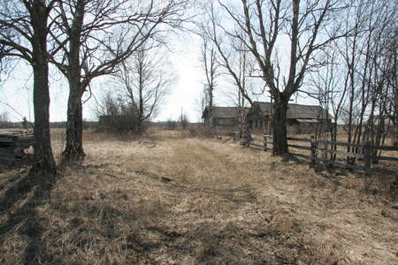 Centuries-old wooden houses in abandoned corners of Russia. Traditions of wooden construction in Russia.の写真素材