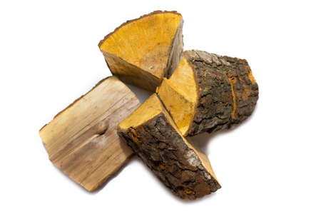 Pile of firewood isolated on a white backgroundの写真素材