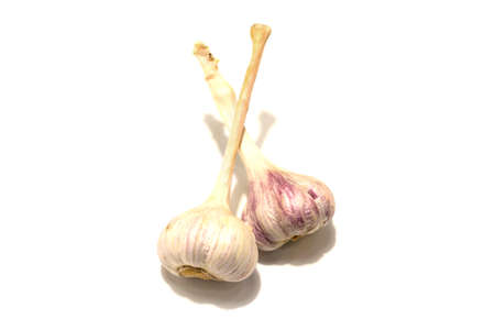 Two heads of garlic. Isolated on white background.