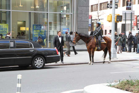 New York, USA, March 24, 2011. Filming, Alec Baldwin feeding horse with carrotsのeditorial素材