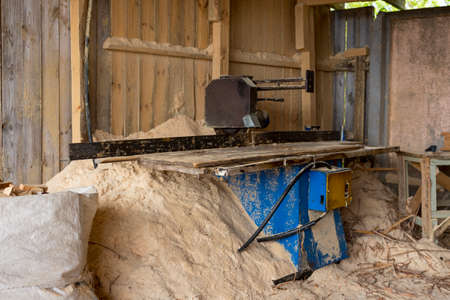 Texture. Woodworking waste. Heaps of chips, bark, pieces and sawdust.の写真素材