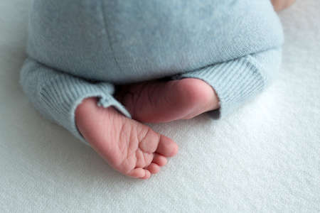Baby feet. The tiny foot of a newborn in soft selective focus. Image of the soles of the feet.の写真素材