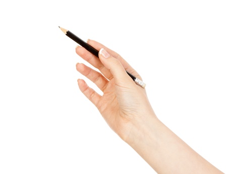 woman's hand holding a black pencilの写真素材