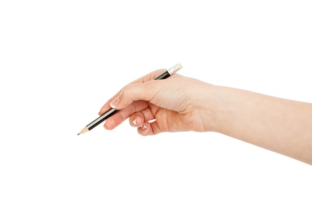 woman's hand holding a black pencilの写真素材