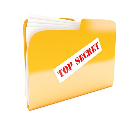 yellow folder 3d icon with Top secret label isolated on whiteの写真素材