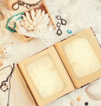 vintage background with a photo albumの写真素材