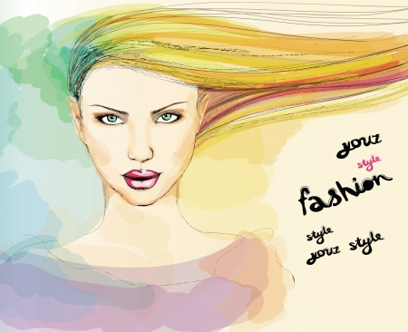 Drawing of a beautiful young girlの写真素材