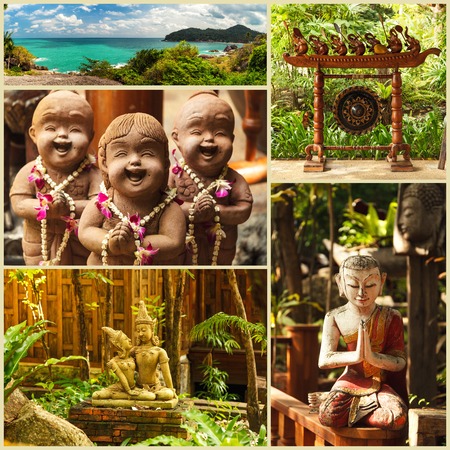 Set of photos of traditional Thai sculpturesの写真素材