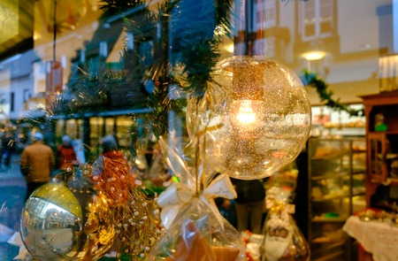 Decorated showcase of a store. Christmass timeの写真素材