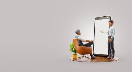 Smartphone app ui design development and presentation. Application and social media concept. Web development and web design. Unusual 3d illustrationの写真素材