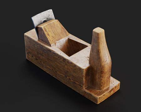 Vintage Wooden Carpenter Plane. Close-up 3D Render Of Old Wooden Plane.の写真素材