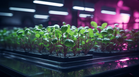 Generative AI A hydroponic system growing microgreens in a controlled environment for year-round production.の素材