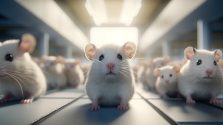 Generative AI Veterinarian interacting with a family of hamsters, caring and attentive, pet-friendly clinic environmentの素材