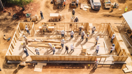 Generative AI Top-down perspective of volunteers creating care packages for deployed soldiers or disaster victimsの素材