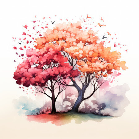 Generative AI Whimsical watercolor tree clipartの素材