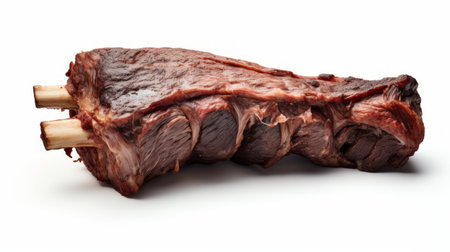 A juicy bison rib showcased in a close-up realistic photo against a white background Generative AIの素材
