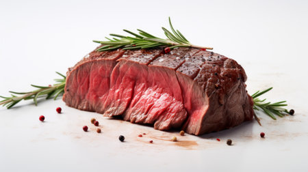 A flavorful bison sirloin piece showcased in a close-up realistic photo against a white background Generative AIの素材