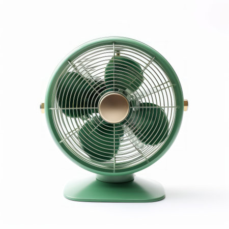 Stock image of an office desk fan on a white background, cooling, air circulation Generative AIの素材
