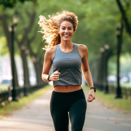 Stock image of a person jogging in a city park, promoting urban fitness and health Generative AIの素材
