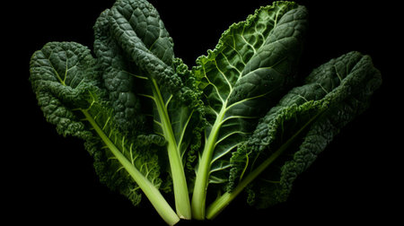 vibrant green kale leaves captured in a close-up realistic photo against a white background Generative AIの素材