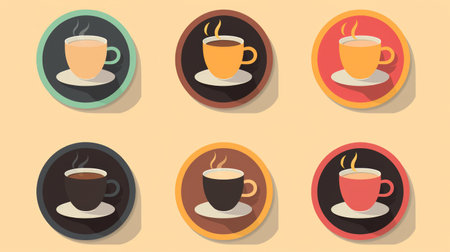 Set of 6 icons: coffee cup Super detailed modern flat illustration Generative AIの素材