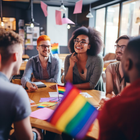 Stock image of LGBTQ community members participating in discussions and forums about social issues and equality Generative AIの素材