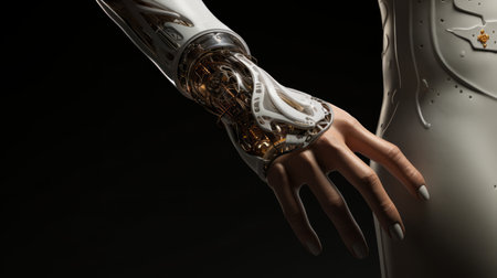 An artistic rendering showcasing the aesthetic design of bionic prostheses, blending modern technology with an elegant and human-centric approach Generative AIの素材
