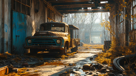 Chernobyl exclusion zone, abandoned buildings, rusted equipment, desolate landscapes, detailed and haunting photorealistic scene Generative AIの素材