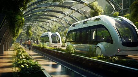 Eco-friendly transportation systems like electric cars and public transit networks. Generative AIの素材