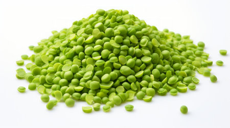 Close-up realistic photo featuring a small pile of split peas on a white background Generative AIの素材