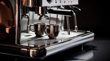 Espresso machine with stainless steel finish Generative AIの素材