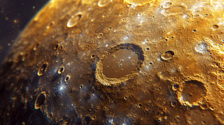 Photo concept of Mercury, showing its rocky surface and craters from a close-up perspective Generative AIの素材