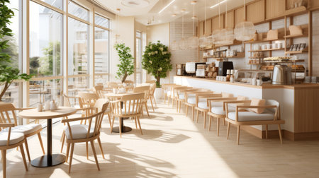 small coffee shop in light colors Generative AIの素材