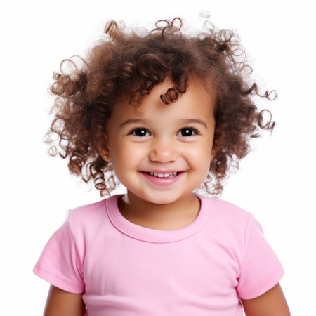 Stock image of a toddler in a pink shirt on a white background Generative AIの素材