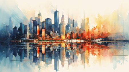 Vibrant cityscapes with futuristic skylines. aquarelle Generative AIの素材