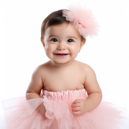 Stock image of a baby girl in a tutu against a white background Generative AIの素材